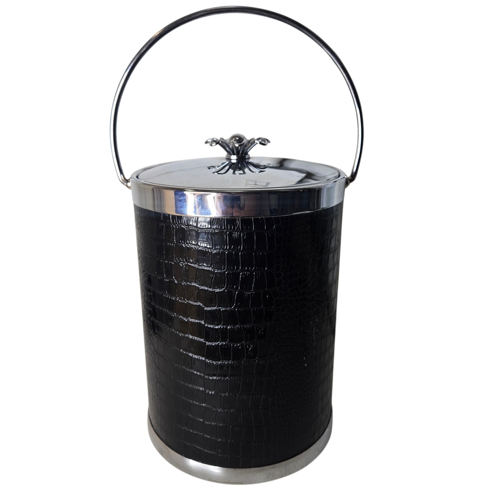 Elegant Black Ice Bucket with Silver Accents